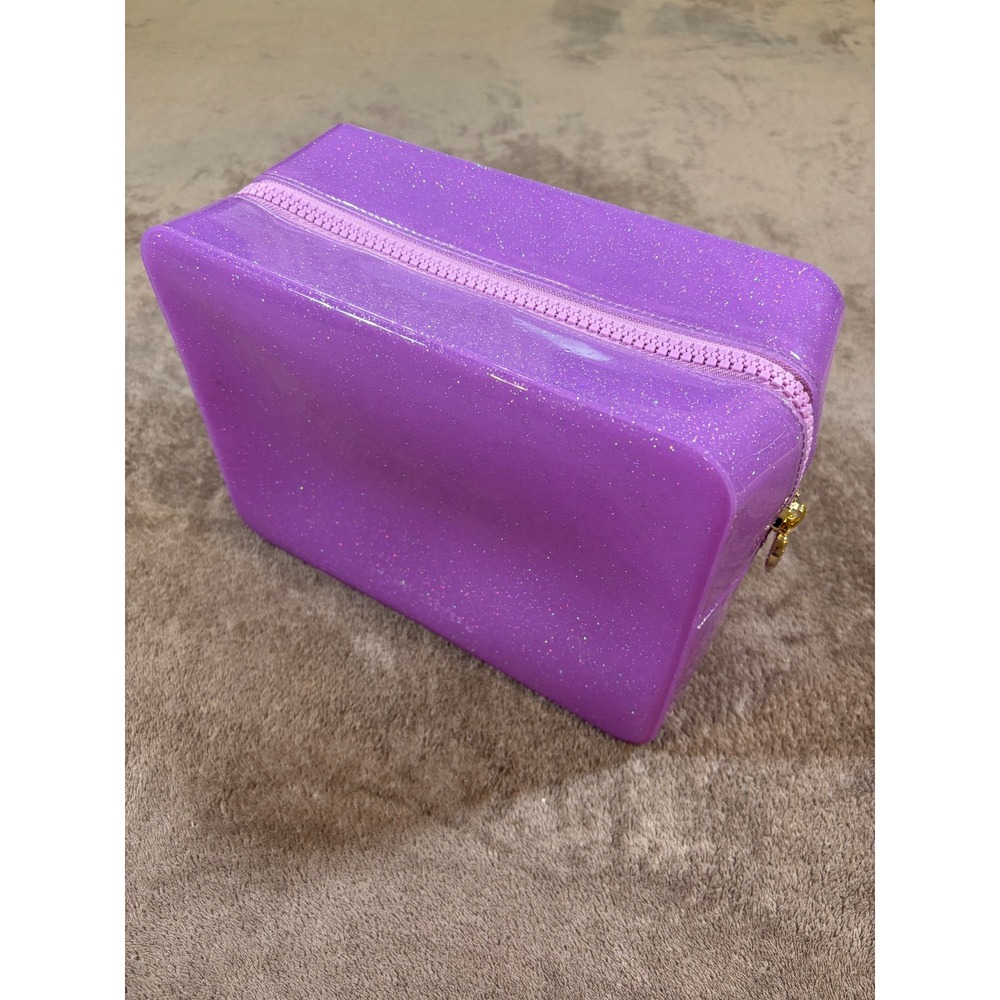 Stoney Clover Lane Purple Glitter Jelly Pouch Makeup Bag Gold Heart Zipper Pull